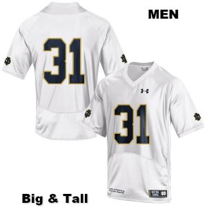 Notre Dame Fighting Irish Men's Cole Capen #31 White Under Armour No Name Authentic Stitched Big & Tall College NCAA Football Jersey AQK4699OR